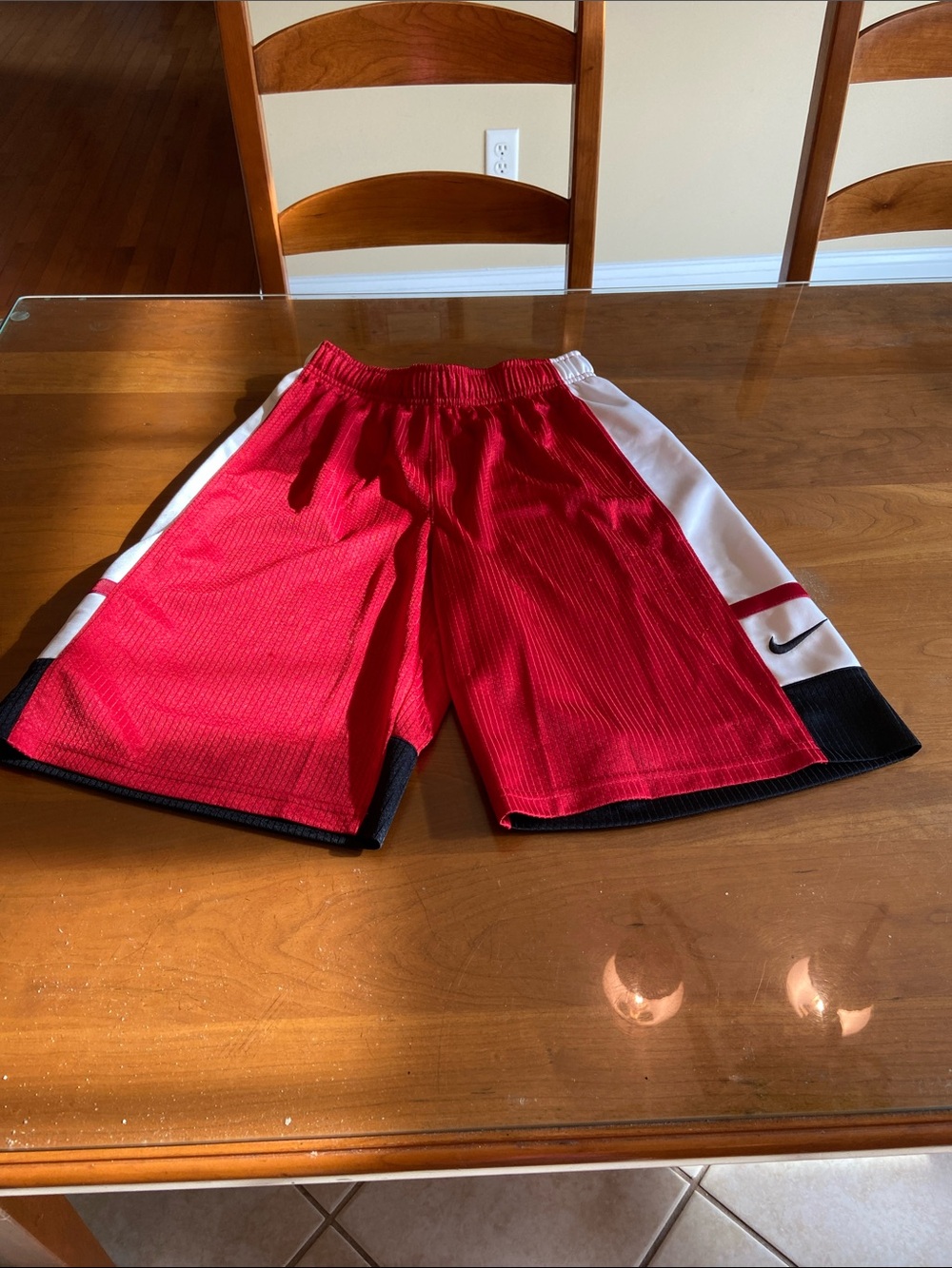 Nike Red Basketball Shorts with White Panels and Black Trim
